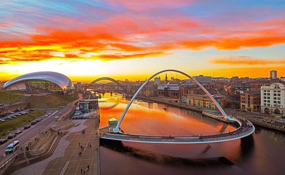View of Quayside bridges before sunset